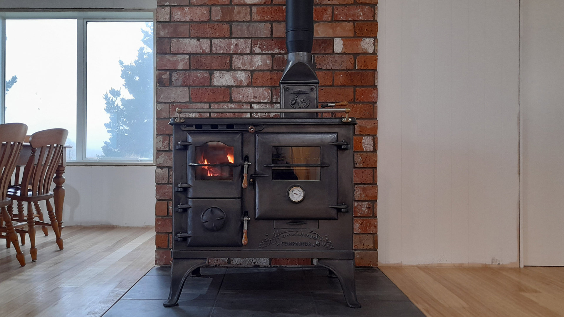 Fireplace with brick back feature wall